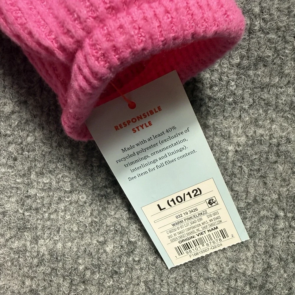 NWT Cat & Jack Girls Long Sleeve Cozy Waffle Knit Dress Pink Tiered Large 10/12
